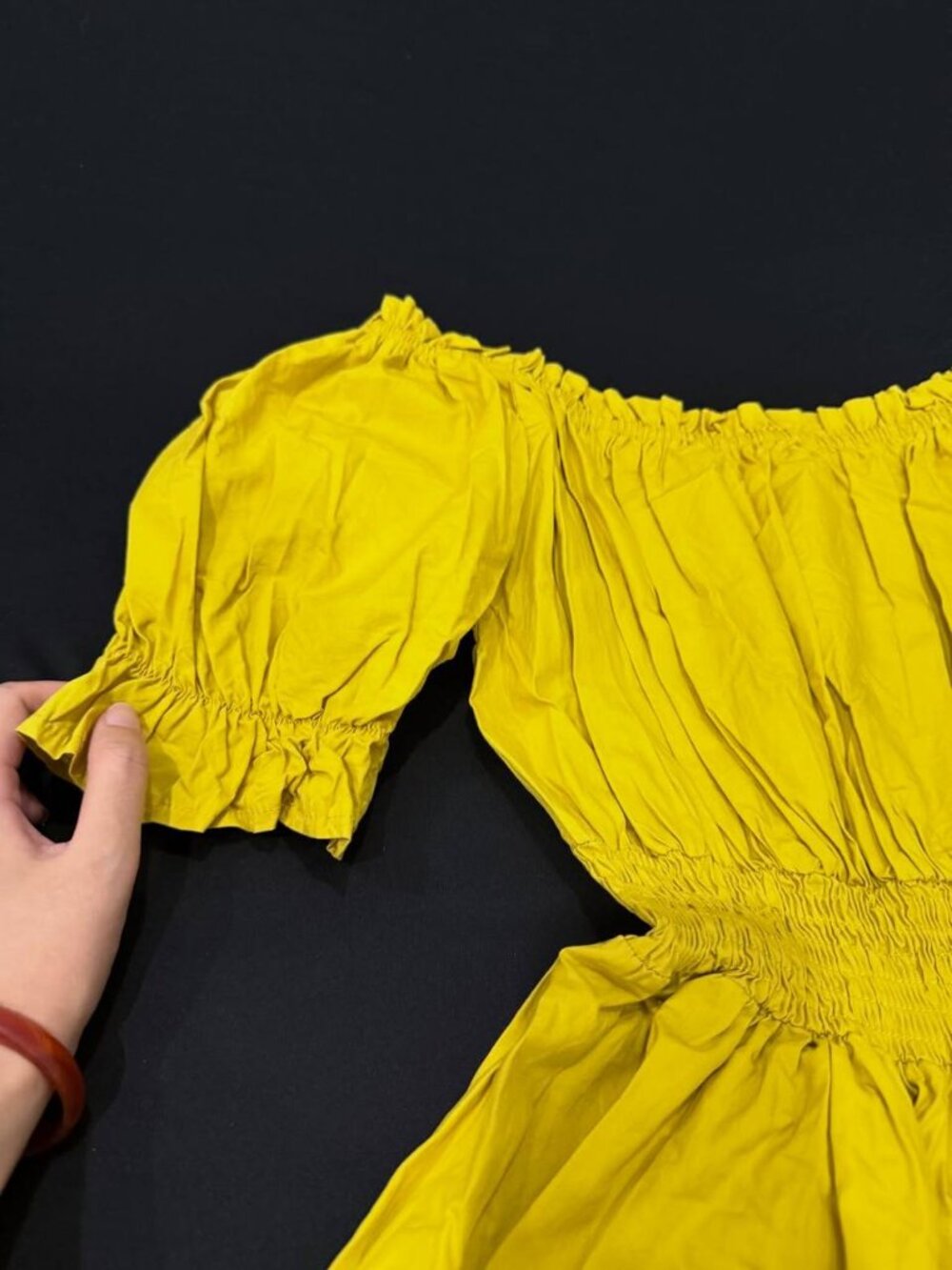 Yellow Puff Sleeve Midi Dress - Picture 2 of 3